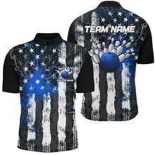 Load image into Gallery viewer, Blue Lightning American Flag Custom Unisex Bowling Team Jerseys, Patriotic Bowling Team Shirts IPHW6177