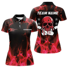 Load image into Gallery viewer, Custom Red Flame Skull Bowling Team Shirts, Bowling Polo/ Quarter-Zip Shirts For Women IPHW6180