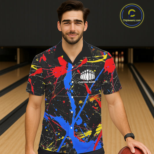 Personalized Colorful Bowling Hawaiian Shirts For Men, Custom Name Bowling Team Jerseys IPHW6181