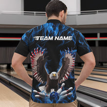 Load image into Gallery viewer, Personalized Blue Flame US Eagle Bowling Men Quarter-Zip Shirts, Patriotic Bowling League Shirt IPHW8935