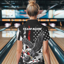 Load image into Gallery viewer, Custom Red Line American Flag Eagle Bowling Women Polo Shirt, Patriotic US Bowling Shirt IPHW8939