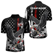 Load image into Gallery viewer, Custom Red Line American Flag Eagle Bowling Men Quarter-Zip Shirt, Patriotic US Bowling Shirt IPHW8939