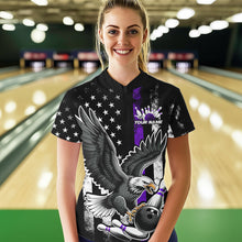 Load image into Gallery viewer, Custom Purple Line American Flag Eagle Bowling Women Quarter-Zip Shirt, Patriotic Bowling IPHW8940