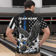 Load image into Gallery viewer, Custom Blue Line American Flag Eagle Bowling Men Quarter-Zip Shirt, Patriotic US Bowling Shirt IPHW8941