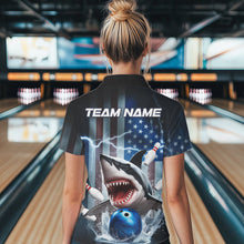 Load image into Gallery viewer, Custom American Flag Shark Bowling Women Polo Shirt, Patriotic Shark Bowling Jerseys IPHW8944