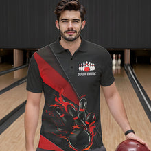 Load image into Gallery viewer, Custom Black And Red Flame Duckpin Bowling Team Men Polo Shirts, Duckpin Tournament Outfit IPHW8945