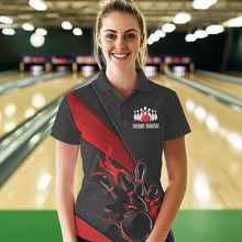 Load image into Gallery viewer, Custom Black And Red Flame Duckpin Bowling Team Women Polo Shirt, Duckpin Tournament Outfit IPHW8945