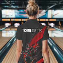Load image into Gallery viewer, Custom Black And Red Flame Duckpin Bowling Team Women Polo Shirt, Duckpin Tournament Outfit IPHW8945