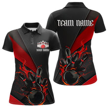 Load image into Gallery viewer, Custom Black And Red Flame Duckpin Bowling Team Women Polo Shirt, Duckpin Tournament Outfit IPHW8945