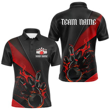Load image into Gallery viewer, Custom Black And Red Flame Duckpin Bowling Team Men Polo Shirts, Duckpin Tournament Outfit IPHW8945