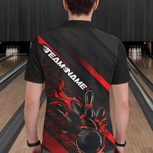 Load image into Gallery viewer, Custom Black And Red Flame Duckpin Bowling Polo Shirts For Men, Bowling Team League Shirt IPHW8947