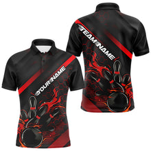 Load image into Gallery viewer, Custom Black And Red Flame Duckpin Bowling Polo Shirts For Men, Bowling Team League Shirt IPHW8947