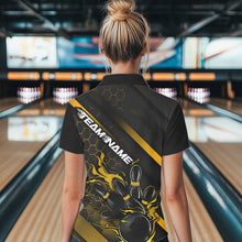 Load image into Gallery viewer, Custom Black And Yellow Flame Duckpin Bowling Women Polo Shirt, Bowling Team League Shirt IPHW8948