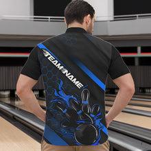 Load image into Gallery viewer, Custom Black And Blue Flame Duckpin Bowling Quarter-Zip Shirts For Men, Bowling Team League Shirt IPHW8949
