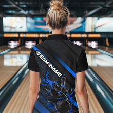 Load image into Gallery viewer, Custom Black And Blue Flame Duckpin Bowling Women Quarter-Zip Shirts, Bowling League Shirt IPHW8949