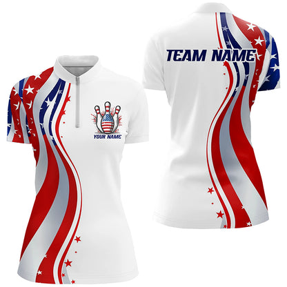 Personalized Patriotic Bowling Shirts For Women, Ameircan Flag Bowling Team Jersey Styles IPHW6670