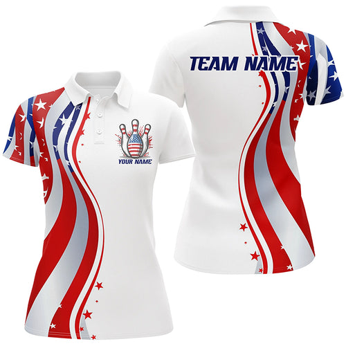 Personalized Patriotic Bowling Shirts For Women, Ameircan Flag Bowling Team Jersey Styles IPHW6670