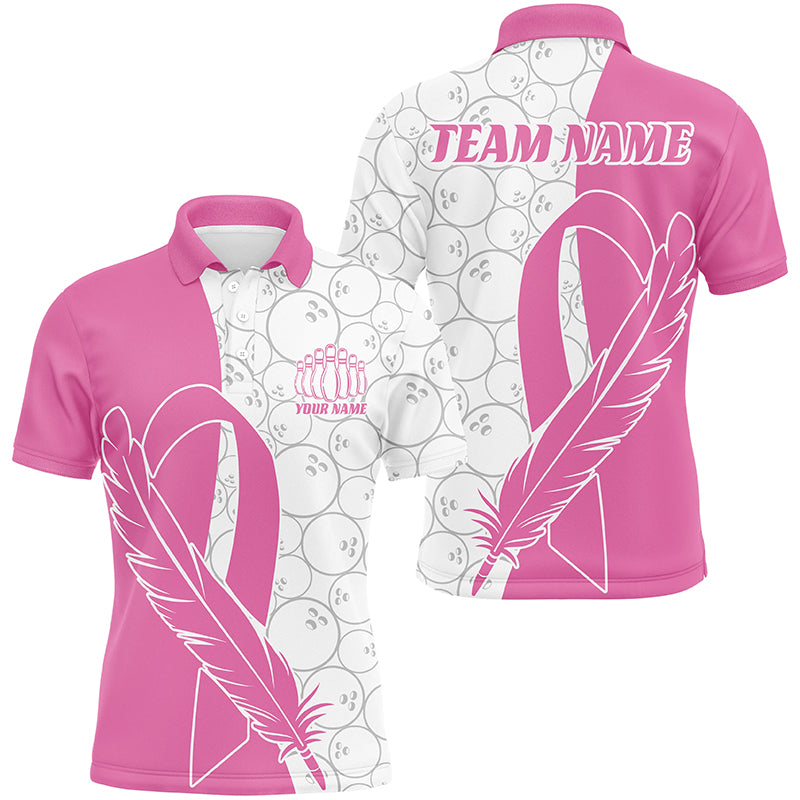 Feather Pink Ribbon Breast Cancer Custom Bowling Shirts For Men And Women, Pink Bowling Jerseys IPHW6673