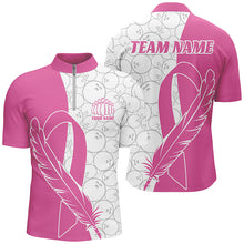 Load image into Gallery viewer, Feather Pink Ribbon Breast Cancer Custom Bowling Shirts For Men And Women, Pink Bowling Jerseys IPHW6673