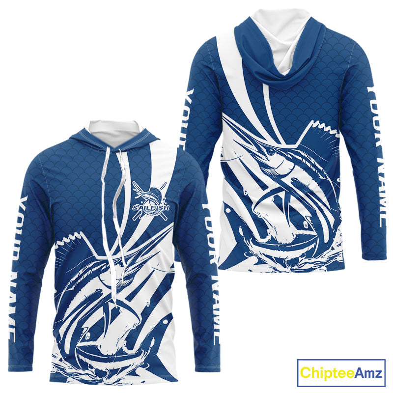 Custom Sailfish Fishing Saltwater Long Sleeve Hooded Shirts, Sailfish Fishing Jerseys IPHW9189