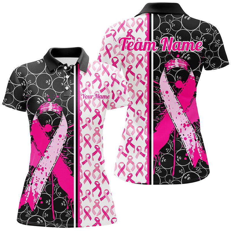 Black And Pink Custom Breast Cancer Awareness Pink Ribbon Bowling Shirts For Women IPHW7011