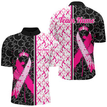 Load image into Gallery viewer, Black And Pink Custom Breast Cancer Awareness Pink Ribbon Bowling Shirts For Men And Women IPHW7011