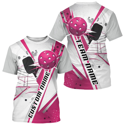 White And Pink Custom Pickleball T-Shirts For Men And Women, Pickleball Team Shirt Pickleball Tournament Outfit IPHW7572