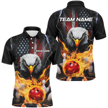 Load image into Gallery viewer, Thunder Lightning US Flag Custom Patriotic Bowling Shirts For Men, Flame Eagle Bowling Shirt IPHW7582