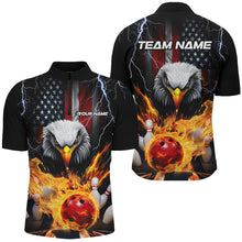 Load image into Gallery viewer, Thunder Lightning US Flag Custom Patriotic Bowling Shirts For Men, Flame Eagle Bowling Shirt IPHW7582