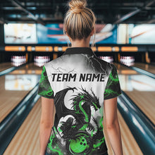 Load image into Gallery viewer, Black And Green Thunder Lightning Custom Dragon Bowling Women Polo Shirts, Bowling Uniform IPHW8696