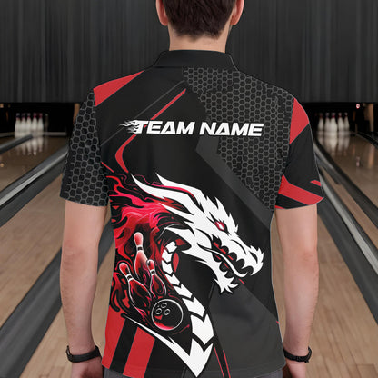 Custom Black And Red Dragon Bowling Jerseys, Bowling Team Men Polo Shirts Bowlers Outfit IPHW8701