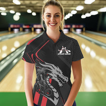 Load image into Gallery viewer, Custom Black And Red Dragon Bowling Jerseys, Bowling Team Women Polo Shirts Bowlers Outfit IPHW8701