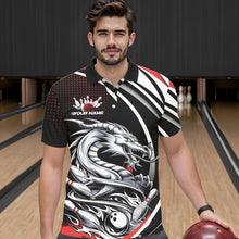 Load image into Gallery viewer, Custom Black And Red Dragon Bowling Team Polo Shirts For Men, Dragon Bowling Jerseys IPHW8705