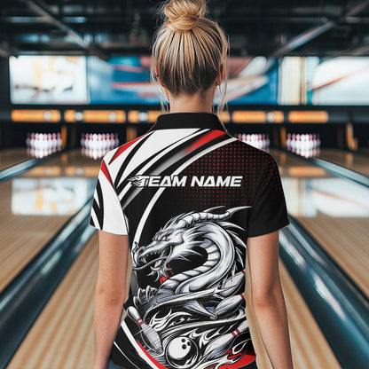 Custom Black And Red Dragon Bowling Team Women Quarter-Zip Shirts, Dragon Bowling Jerseys IPHW8705