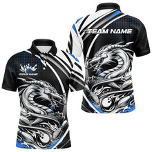 Load image into Gallery viewer, Custom Black And Blue Dragon Bowling Team Polo Shirts For Men, Dragon Bowling Jerseys IPHW8706