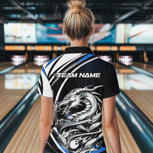 Load image into Gallery viewer, Custom Black And Blue Dragon Bowling Team Women Quarter-Zip Shirts, Dragon Bowling Jerseys IPHW8706