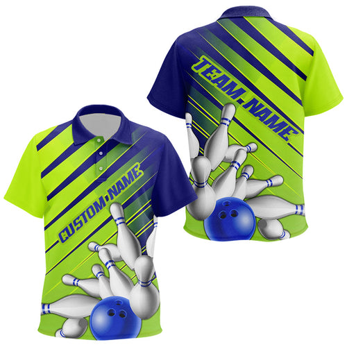 Blue And Green Strike Bowling Shirts For Women, Custom Name Bowling Team Jerseys IPHW6189