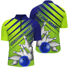 Load image into Gallery viewer, Blue And Green Strike Bowling Shirts For Men And Women, Custom Name Bowling Team Jerseys IPHW6189