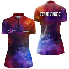 Load image into Gallery viewer, Galaxy Bowling Shirts For Women, Custom Name Flame Bowling Ball Team Jerseys IPHW6192
