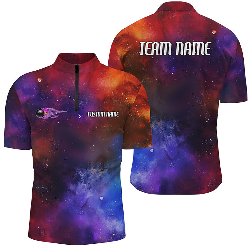 Galaxy Bowling Shirts For Men And Women, Custom Name Flame Bowling Ball Team Jerseys IPHW6192