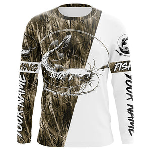 Catfish Fishing Tattoo Camo Custom Long Sleeve Fishing Shirts, Catfish Tournament Fishing Jerseys IPHW6196