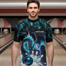 Load image into Gallery viewer, Custom Blue Flame Dragon Bowling Quarter-Zip Shirts For Men, Dragon Bowling Team Jerseys IPHW8959