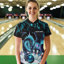 Load image into Gallery viewer, Custom Blue Flame Dragon Bowling Quarter-Zip Shirts For Women, Dragon Bowling Team Jerseys IPHW8959