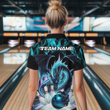 Load image into Gallery viewer, Custom Blue Flame Dragon Bowling Quarter-Zip Shirts For Women, Dragon Bowling Team Jerseys IPHW8959