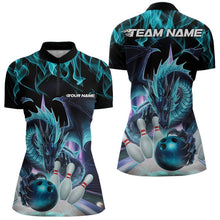 Load image into Gallery viewer, Custom Blue Flame Dragon Bowling Quarter-Zip Shirts For Women, Dragon Bowling Team Jerseys IPHW8959