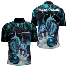 Load image into Gallery viewer, Custom Blue Flame Dragon Bowling Quarter-Zip Shirts For Men, Dragon Bowling Team Jerseys IPHW8959