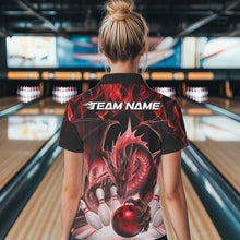 Load image into Gallery viewer, Custom Red Flame Dragon Bowling Polo Shirts For Women, Dragon Bowling Team Jerseys IPHW8960