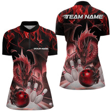 Load image into Gallery viewer, Custom Red Flame Dragon Bowling Quarter-Zip Shirts For Women, Dragon Bowling Team Jerseys IPHW8960