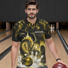 Load image into Gallery viewer, Custom Yellow Flame Dragon Bowling Polo Shirts For Men, Dragon Bowling Team Jerseys IPHW8962