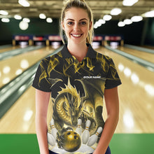 Load image into Gallery viewer, Custom Yellow Flame Dragon Bowling Polo Shirts For Women, Dragon Bowling Team Jerseys IPHW8962